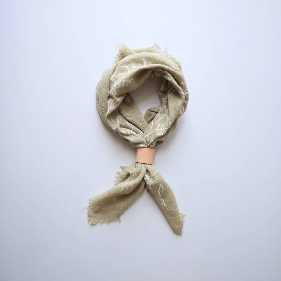 Sage Grey Botanical Print Naturally Dyed Bandana