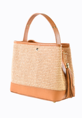 Kendy Bag in Tan Dollar Leather and Raffia