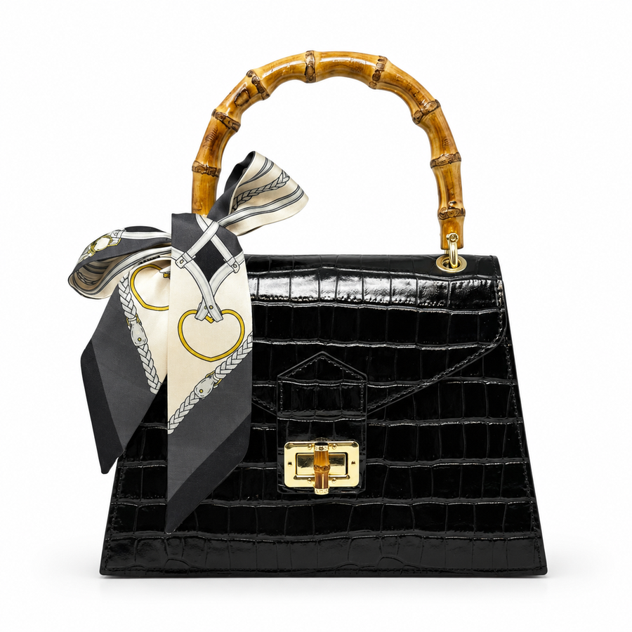GF1925 - LUXURY ITALIAN CROCCO LEATHER BAMBOO HANDLE BAG
