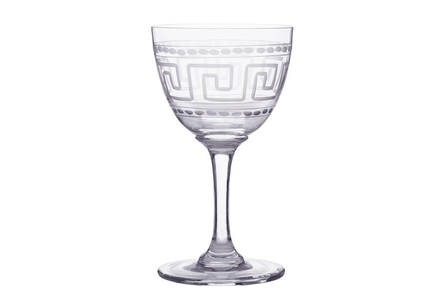 Set Of Six Crystal Liqueur Glasses with Greek Key Design