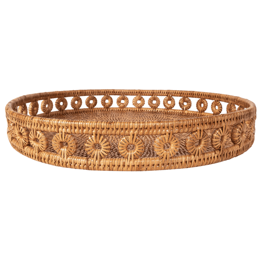 Rattan Round Tray with Glass Insert