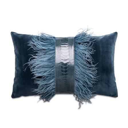 Ostrich Trim Pillow - Teal/Velvet