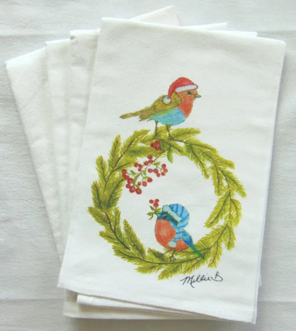 Watercolor Wreath Birdies (Limited Ed.) Kitchen Flour Sack Towel