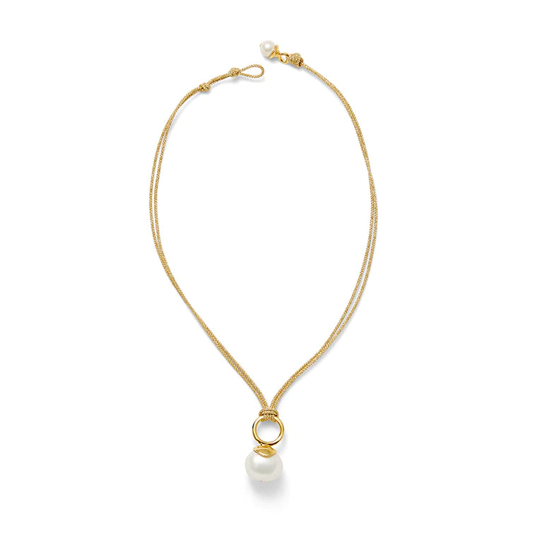 Pebble Pearl Cord Pend Necklace