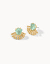 Fan Palm Stud Earrings - Aqua Pearlescent