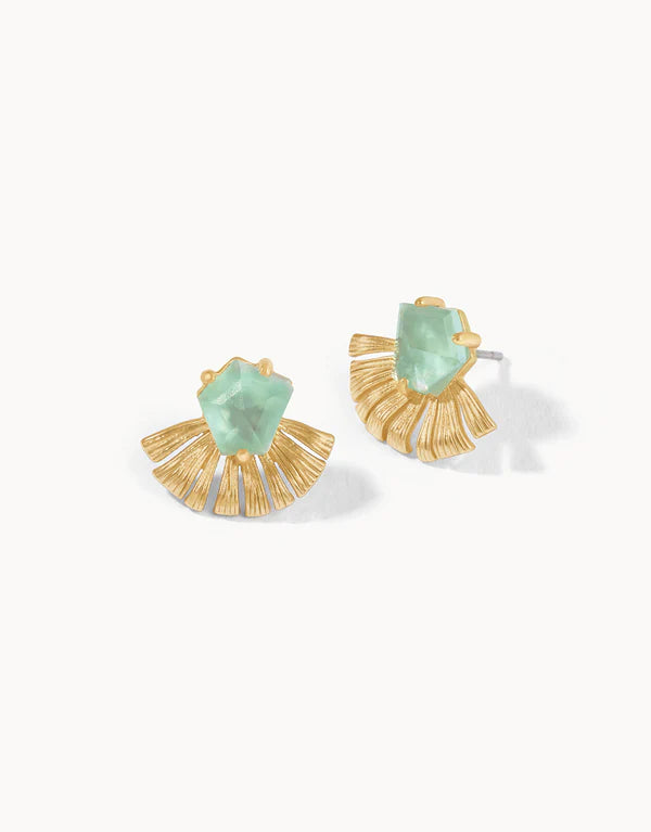 Fan Palm Stud Earrings - Aqua Pearlescent
