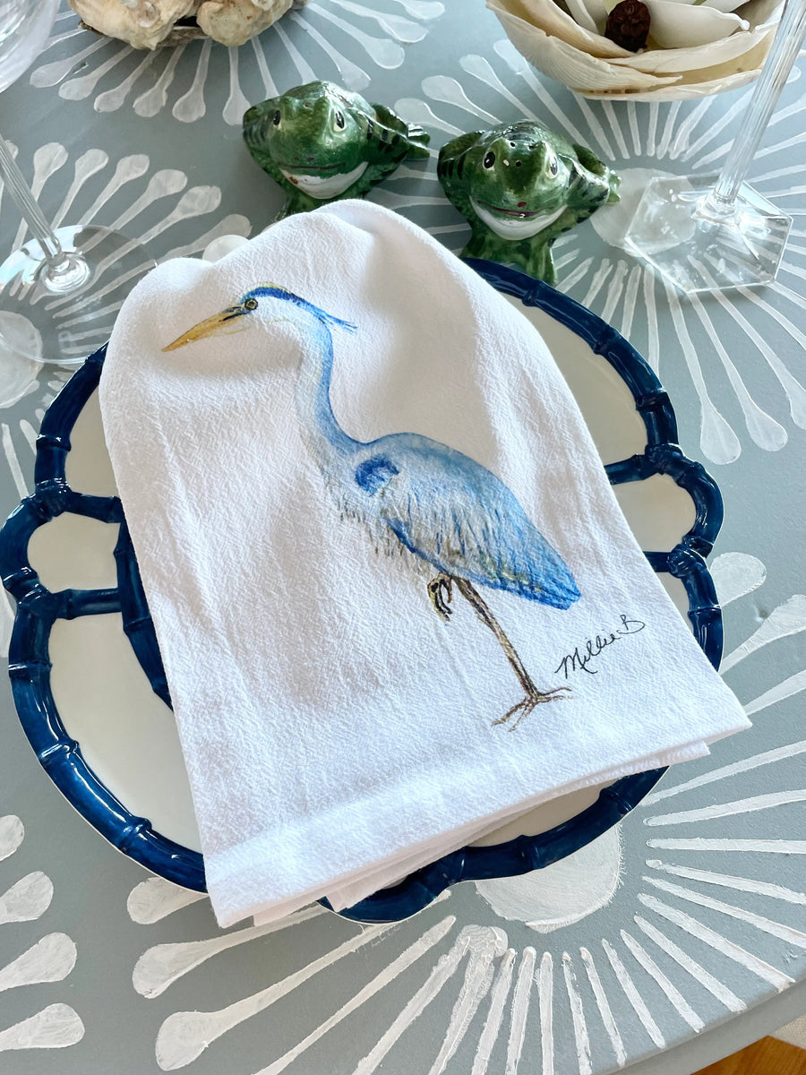 Watercolor Tall Heron White Flour Sack Towel