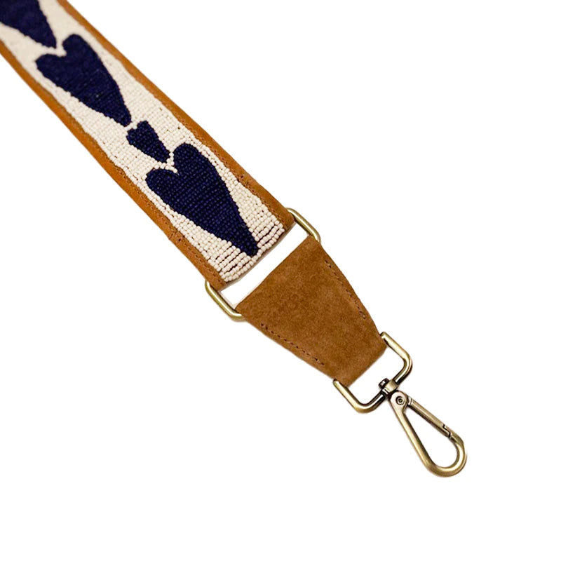 Crossbody Strap | Beaded & Suede Queen of Hearts Navy, Blue, & White