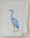 Watercolor Tall Heron on White Flour Sack Napkin