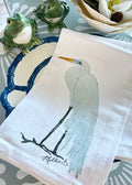 Watercolor Egret on White Flour Sack Napkin