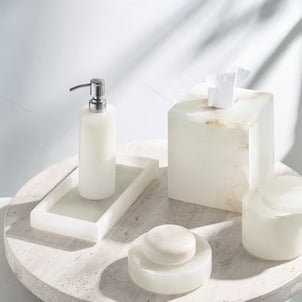 Alabaster Tray  Soap Dispenser And Brush Tray - The Polished Jar